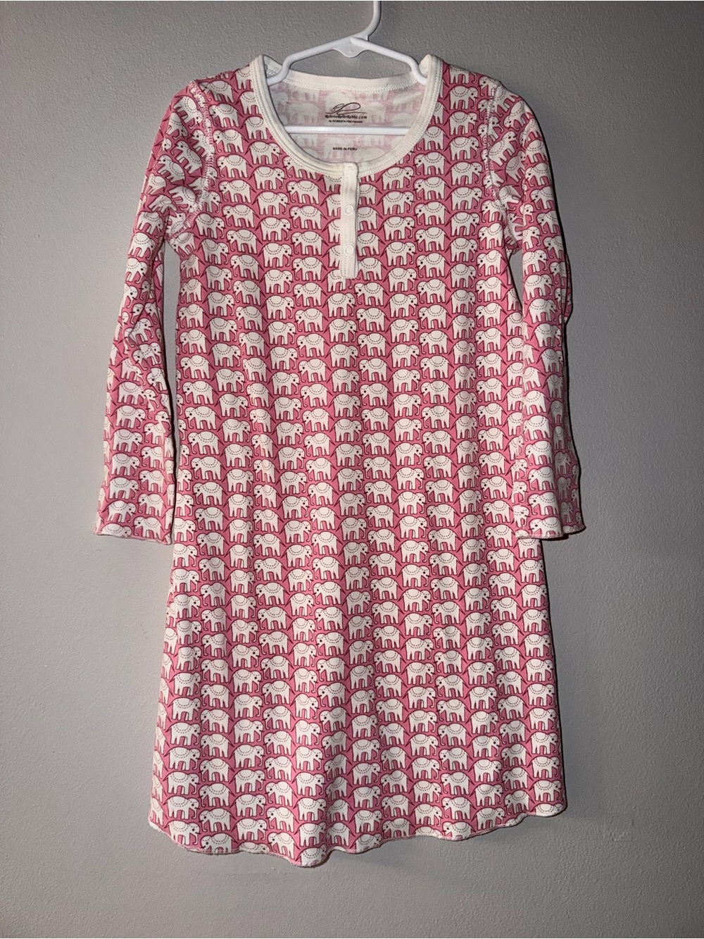Roberta Roller Rabbit Girls Hathi Pink Elephant Print Nightgown Long Sleeve Sz 8